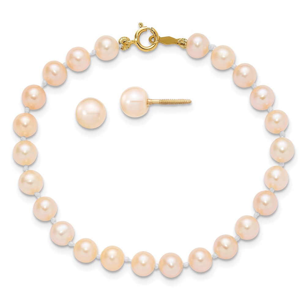14K Madi K 4-5mm Pink FW Cultured Pearl 5.5" Bracelet & Earrings Set