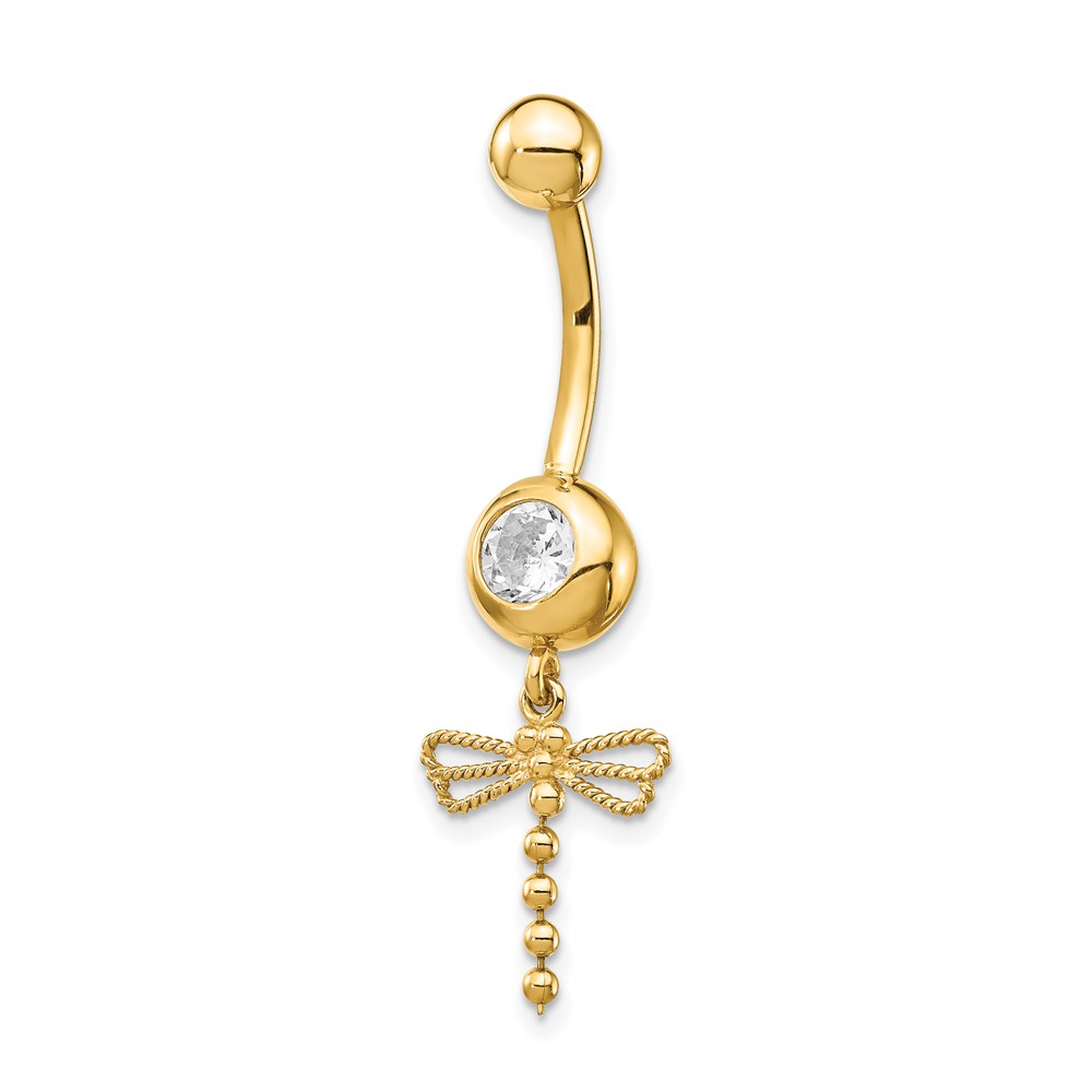 14k CZ Dragonfly Dangle Belly Ring