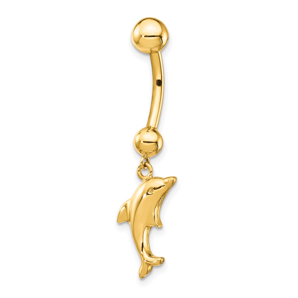 14k Dolphin Dangle Belly Ring