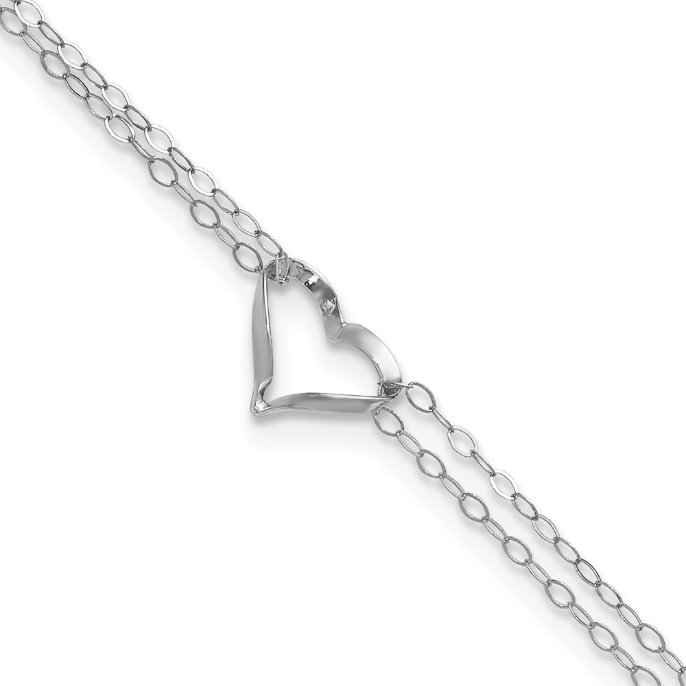 14k White Gold Double Strand Heart 10in Plus 1in ext. Anklet