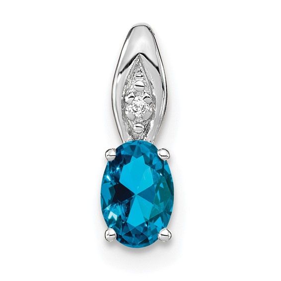 14K White Gold Swiss Blue Topaz and Diamond Pendant
