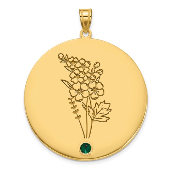 SS/Gold-Plated Circle with 1 Birth Flower and Birthstone Pendant