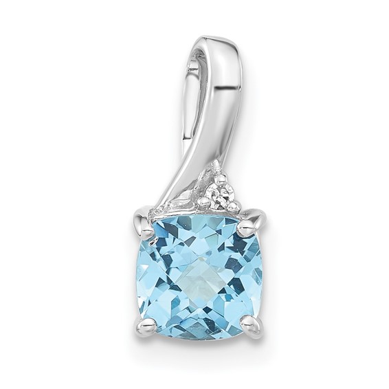 10k White Gold Checkerboard Blue Topaz and Diamond Chain Slide