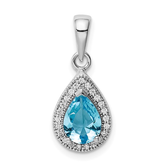 Sterling Silver Rhodium Plated Birthstone CZ and Clear CZ Pendant