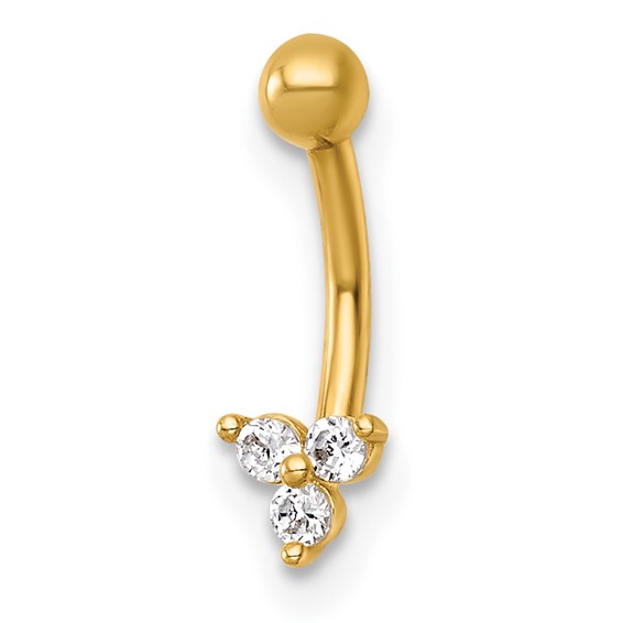 14k 16 Gauge 3-Stone Polished CZ Eyebrow Ring