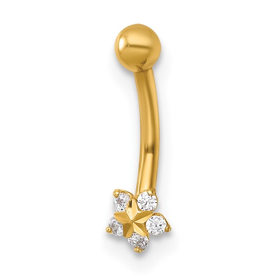 14k 16 Gauge Polished and Diamond-cut CZ Flower Eyebrow Ring