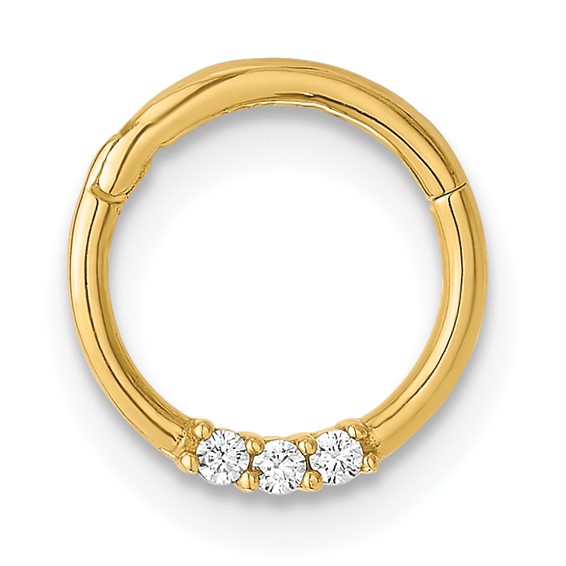 14K 16 Gauge Polished CZ Hinged Cartilage Ring