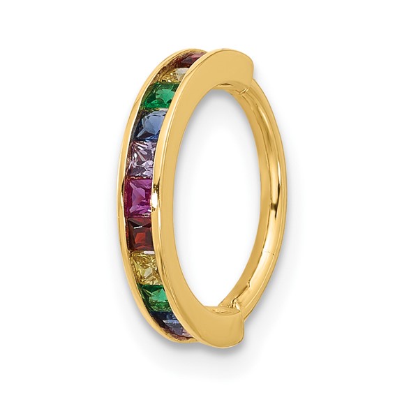 14k 16 Gauge Polished Rainbow CZ Hinged Cartilage Ring
