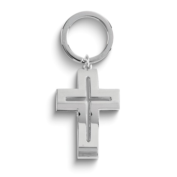 Silver-tone Polished Hope Cross Fish Keyring