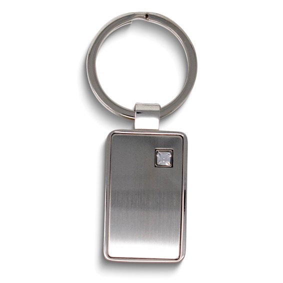 Silver-tone Clear Crystal Rectangle Key Ring