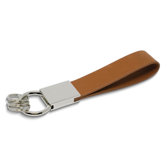 Brown Genuine Leather Wristlet Silver-tone Key Ring