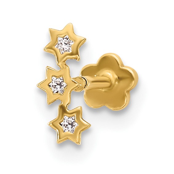 14K 18 Gauge CZ Stars Screwback Cartilage Body Jewelry