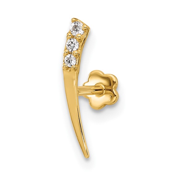 14K 18 Gauge  3 Stone Polished CZ Cartilage Body Jewelry