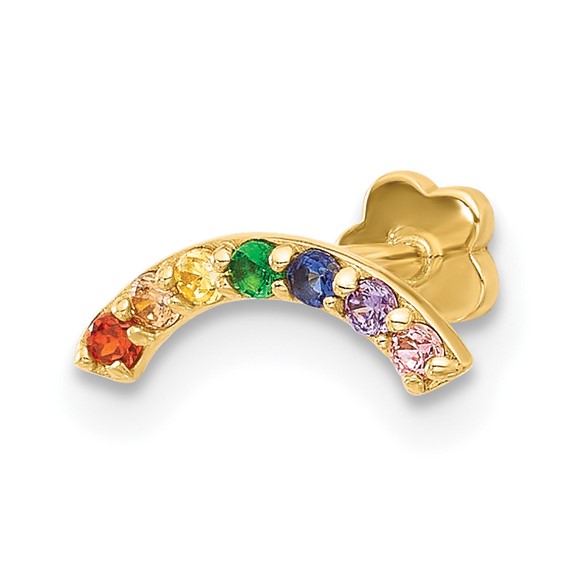 14K 18 Gauge Polished Multi-color CZ Cartilage Body Jewelry