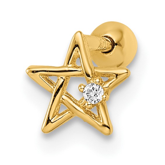 14k 18 Gauge CZ Star Labret Stud