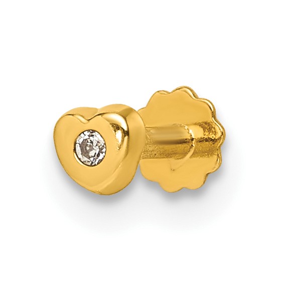 14K Polished Heart CZ 16 Gauge Labret Stud
