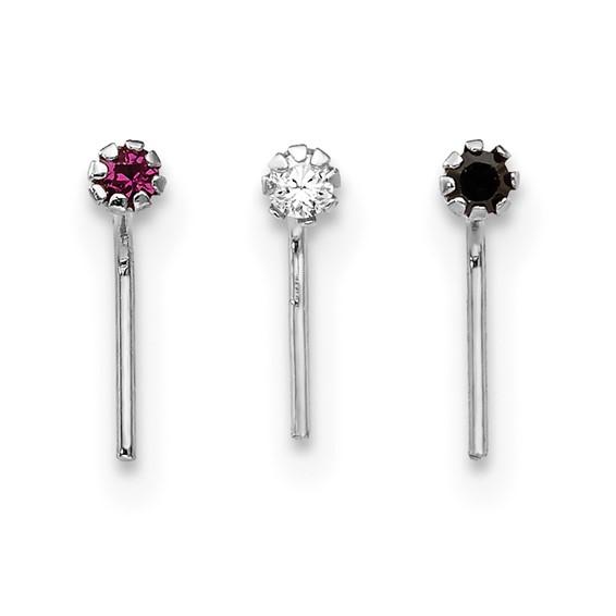 10k White Gold 1.5mm Set Of 3  Stone CZ Nose Studs