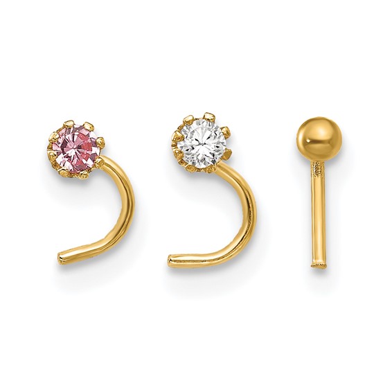 10k Set Of 3 Stone CZ Nose Studs