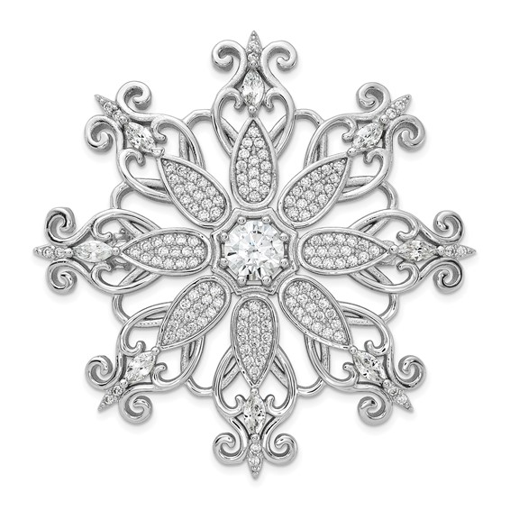 Cheryl M Sterling Silver Rhodium-plated Brilliant-cut and Marquise-cut CZ Snowflake Pin