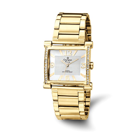 Champion Passion IP-plated Stainless Steel Crystal Bezel Square Dial Watch