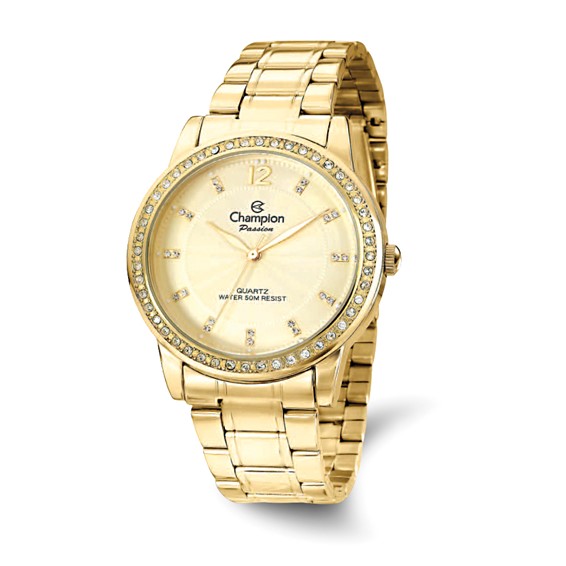 Champion Passion IP-plated Crystal Bezel Champagne Dial Watch