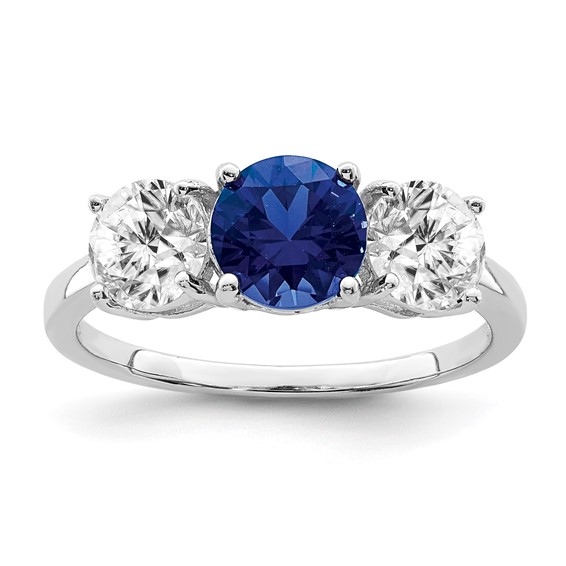 Sterling Silver Rhodium-plated Created Spinel and CZ 3 Stone Ring