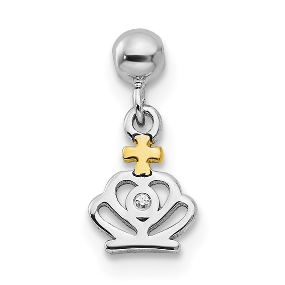 Mio Memento Sterling Silver Rhodium-plated Gold-tone CZ Dangle Crown Charm