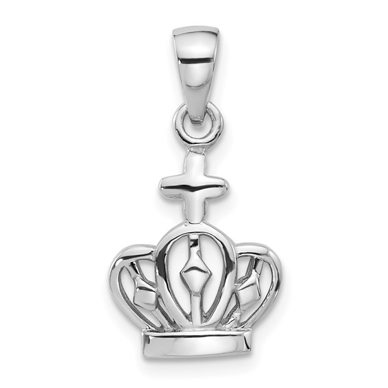 Sterling Silver Rhodium-Plated Polished Crown with Cross Pendant
