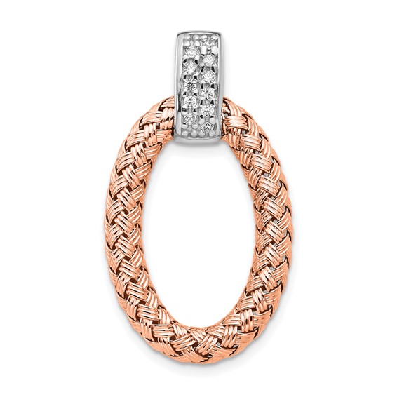 Leslie's Sterling Silver RH-plate Rose Gold-plate CZ Braided Oval Pendant