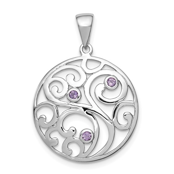 Sterling Silver Rhodium-plated with Amethyst Pendant