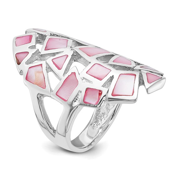 Sterling Silver Pink Mother of Pearl Geometric Oval Ring