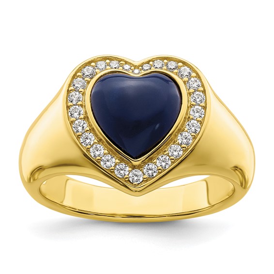 Sterling Silver Gold-tone CZ and Created Lapis Lazuli Heart Ring