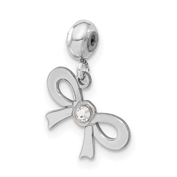 Sterling Silver Rhodium-plated MeMi Bow Tie with Crystal Charm
