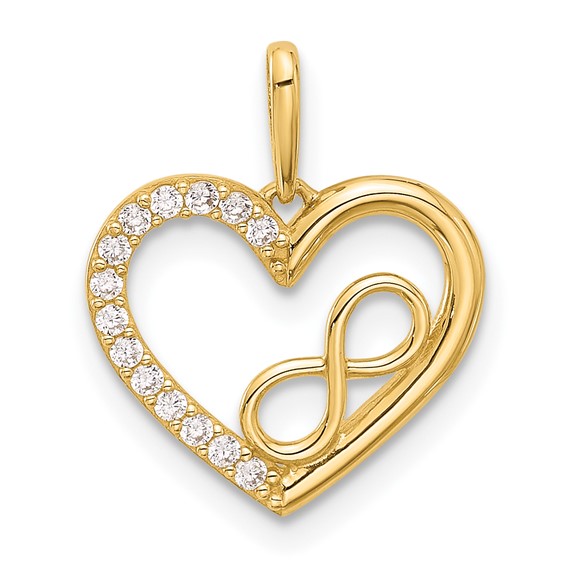 14k Polished CZ Heart with Infinity Pendant
