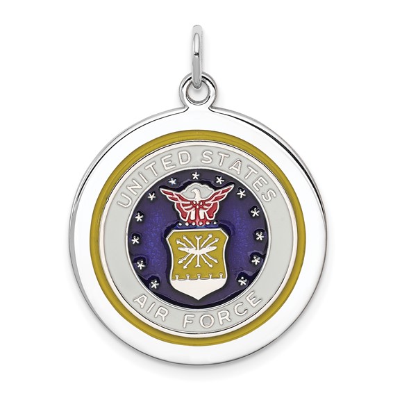 Sterling Silver Themed Rhodium-plated US Air Force Disc