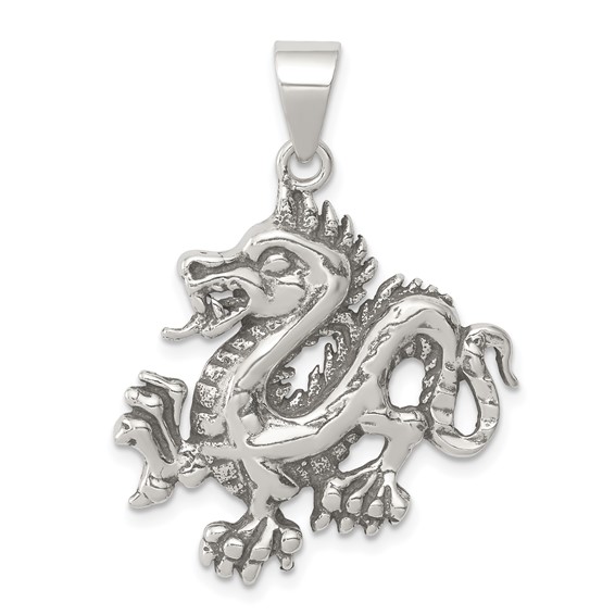 Sterling Silver Antiqued and Textured Chinese Dragon Pendant