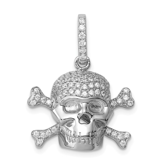 Sterling Silver Rhodium-plated and CZ Skull Pendant