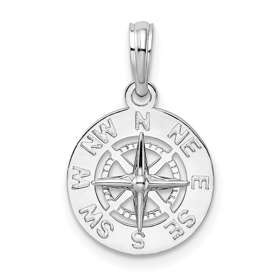 De-Ani Sterling Silver Rhodium-Plated Polished Mini Compass Pendant