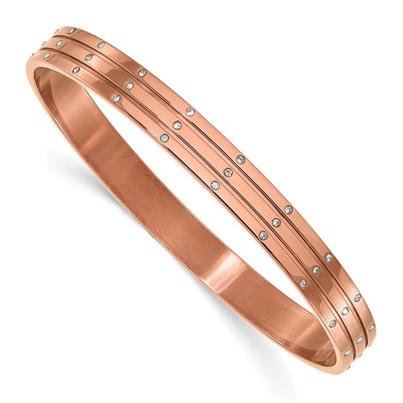 Stainless Steel Polished Brown IP Plated with CZs Bangle