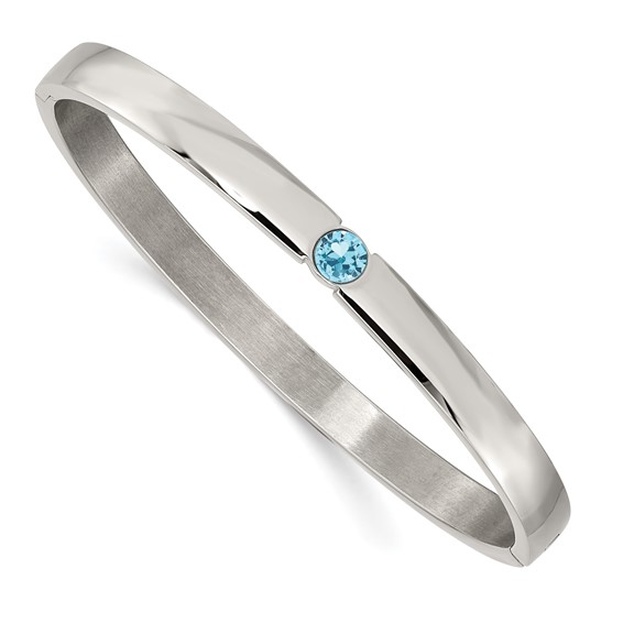 Chisel Stainless Steel Polished with Blue Preciosa Crystal 6mm Hinged Bangle